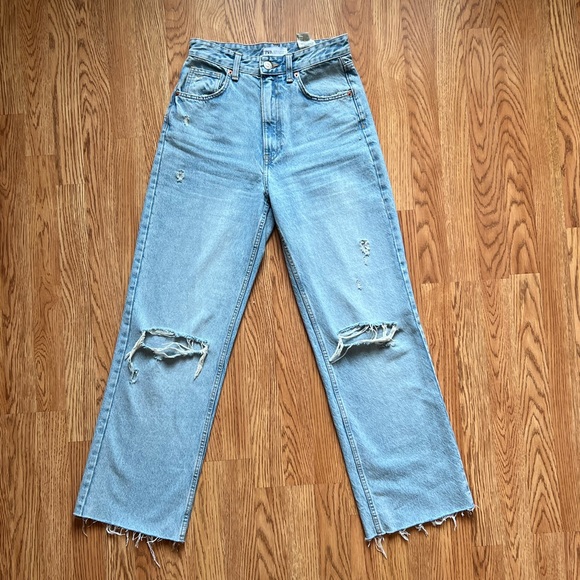 Zara Jeans Zara Wide Leg Full Length Ripped Jeans Poshmark